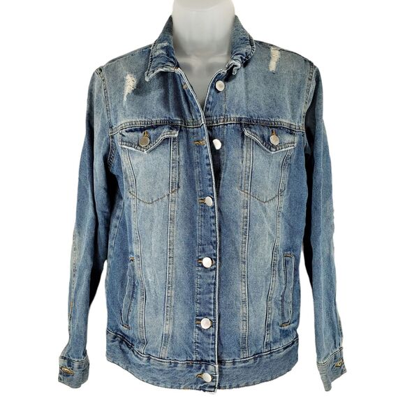 Distressed Jean Jacket‎ XXS Womens Abound Light Blue Oversized Lagenlook Grunge - Picture 1 of 12